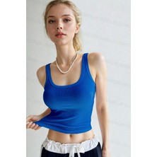 Teenage Millionaire Kadın Saks Mavisi U Yaka Askılı Fitilli Kaşkorse Atlet