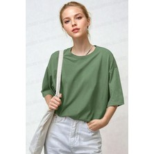 Teenage Millionaire Kadın Açık Yeşil Basic Düz Baskısız Oversize Salas Boyfriend T-Shirt