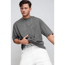 Teenage Millionaire Erkek Füme Bisiklet Yaka Düz Basic Baskısız Oversize Salas T-Shirt