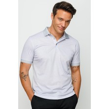 Desen Triko Erkek Polo Yaka Keten Baskılı T-Shirt Gri