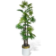 Nettenevime Yapay Ağaç Yelpaze Palmiye 4katlı Fanpalm 32 Yaprak Altın Kemerli Beyaz Saksıda 170*65CM