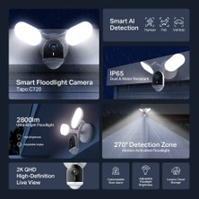 TP-Link Tapo C720 | Akıllı Projektör Kamerası | 2K QHD | 2800 Lumen | Hareketle Aktifleşen Projektör | Yapay Zeka Desteği | IP65 Su Geçirmez | Yerel ve Bulut Depolama