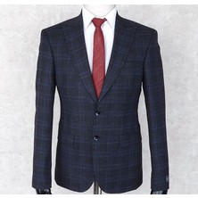 Jan Carlucci Sivri Yaka -Çift Yırtmaç Lacivert Slimfit  Drop 6 Tek Ceket