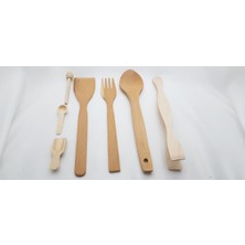 Seçilir 7 Parçadan Oluşan Ahşap Çatal Kaşık Maşa Spatula Baharat ve Bal Kaşığı Mutfak Seti, Çeyizlik Set