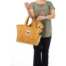 Paqpa Qp Ronda Tote Bag Kadın Camel Mumlu Kanvas El ve Omuz Çantası