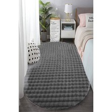Vila Nova Home Antrasit Oval Peluş Kabartma Tavşan Tüyü Kaymaz  Yıkanabilir Salon Koridor Mutfak Çocuk Odası