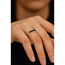 Roza Silver Ayarlanabilir Siyah Mineli Şık Signet Gümüş Yüzük