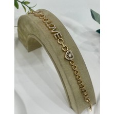 Xuping Jewelry Love Yazılı Zirkon Taşlı Bileklik (Rose RENK/18,5CM-17CM))