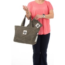 Paqpa Qp Ronda Tote Bag Kadın Haki Mumlu Kanvas El ve Omuz Çantası
