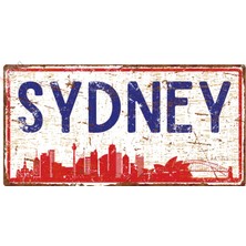 Hayg Equipment Sydney Silüetli Dekoratif Alüminyum Tabela - Antik Metal Duvar Dekoru - Sydney Manzaralı Levha