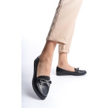 Preshley Kadın Tendi Siyah Fiyonk Taş Dedaylı  Düz Babet