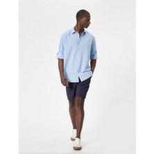 Koton 4SAM60054HW 645 Mavı Erkek Pamuk Dokuma Uzun Kollu Gomlek