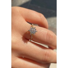 Erer Gümüş Gümüş Altın Kaplama Lotus Çiçeği Tek Taş Yüzük