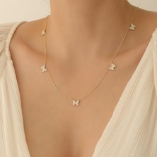 Nox Jewelry 14 Ayar Mikron Altın Kaplama Taşlı Kelebek Gümüş Kolye – Zarif ve Işıltılı Kadın Kolye - CNS00172