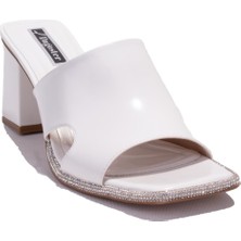 Dagoster DZA07-1136745C Beyaz Rugan Klasik Taşlı Topuklu Kadın Terlik