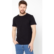 Mmetalic Erkek Siyah T- Shirt Regular Fit Rahat Kesim Bisiklet Yaka Basic Tişört