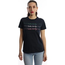 Polo State Kadın Hello Lovely Yazı Baskılı T-Shirt Lacivert