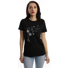 Polo State Kadin Bisiklet Yaka Baskılı Basic T-Shirt Siyah