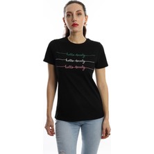 Polo State Kadın Hello Lovely Yazı Baskılı T-Shirt Siyah