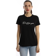 Polo State Kadın Do It For You Yazı Baskılı T-Shirt Siyah
