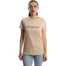 Polo State Kadın Do It For You Yazı Baskılı T-Shirt Bej