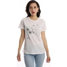 Polo State Kadin Bisiklet Yaka Baskılı Basic T-Shirt Beyaz
