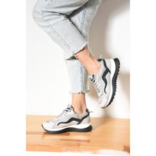 Shoetek Galina Kadın Sneakers Bağcıklı Spor Ayakkabı Gri Deri