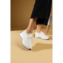 Shoetek Faina Kadın Sneakers Triko Dokumalı Bağcıklı Spor Ayakkabı Beyaz