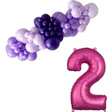 Organizasyon Pazarı Mini Zincir Balon Seti Lila-MakaronLila-Mor+2 34 inç Pembe Folyo Balon 30 Adet +Balon Şeridi