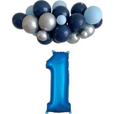 Organizasyon Pazarı Mini Zincir Balon Seti Gece Mavisi-Krom Gümüş-Açık Mavi+1 34inç Mavi Folyo  30 Adet +Balon Şeridi