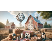 Venspor Rustik Çiftlik Temalı Fotoğraf Fonu – Köy, Yumurta ve Süt Temalı Huzurlu Kırsal Yaşam 200X150 Arkaplan