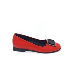 Albini Kırmızı Deri Kadın Babet Ayakkabı