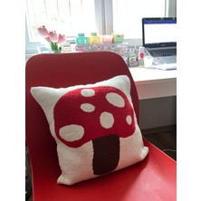 Sumicorn Design Kırmızı Mantar Punch Işleme Yastık Kırlent Kılıfı,dekoratif Ev Hediyesi