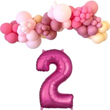 Organizasyon Pazarı MiniZincirBalonSeti Fuşya-M.Pembe-R.Pembe-Şeftali+2 34inç PembeFolyoBalon 30Adet+BalonŞerid