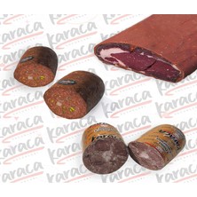 Karaca Sucukları  Göden Antep Fıstıklı ve Hellim Peynirli Sucuk 750 gr Tütünlük Çemensiz Pastırma 750 gr Blok Dana Kavurma 750 gr