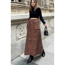 New Laviva Kadın Kahve Beli Lastikli, Kargo Cepli, Rahat, Uzun Gabardin Kiloş Etek