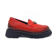 Albini Kırmızı Deri Kadın Loafer Ayakkabı