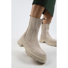 Manijero Agatha Kadın Hakiki Deri Çift Taraflı Lastikli Burnu Köşeli  Bej Süet Bot