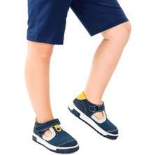 Kiko Kids Erkek Çocuk Ayakkabı Arz 2319 Petrol - Sarı Mikrofiber Malzeme ile Düz Taban