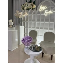 Maison Avf Dekor Yapay Eva Çiçeği Kablosuz Masa Lambası Üst Lila-Alt Beyaz ( 9V Pil 75-90 Saat)