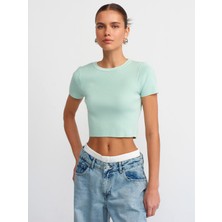 Dilvin 10357 Bisiklet Yaka Kısa Kol Crop Kazak-Mint