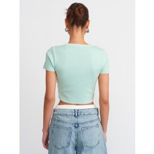 Dilvin 10357 Bisiklet Yaka Kısa Kol Crop Kazak-Mint
