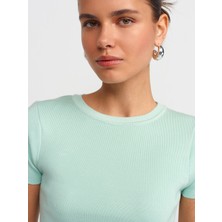 Dilvin 10357 Bisiklet Yaka Kısa Kol Crop Kazak-Mint