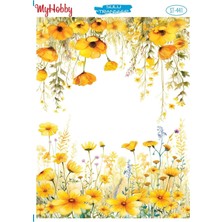My Hobby St 441 Çiçek, Sarı, Kır Çiçeği Desenli Sulu Transfer 25X35