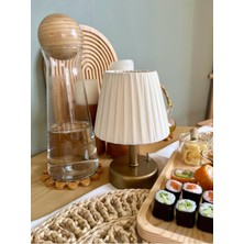 Maison Avf Osmanlı Ipeği Pileli Kablosuz Masa Lambası -Alt Eskitme Gold LED Işık ( 9V Pil 75-90 Saat)