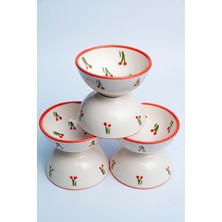 Gezdikçe Bilelim 6 Adet Kiraz Desenli 8 cm Seramik Çerezlik Sosluk Reçellik Kahvaltılık Sunumluk Kase,hand Made