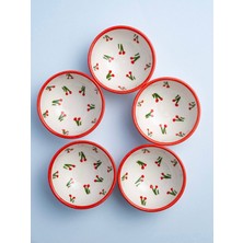 Gezdikçe Bilelim 6 Adet Kiraz Desenli 8 cm Seramik Çerezlik Sosluk Reçellik Kahvaltılık Sunumluk Kase,hand Made