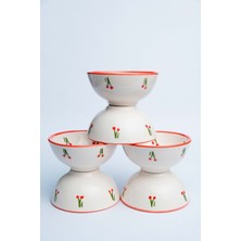 Gezdikçe Bilelim 6 Adet Kiraz Desenli 8 cm Seramik Çerezlik Sosluk Reçellik Kahvaltılık Sunumluk Kase,hand Made