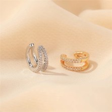 Qiuhong Shop 54 Gümüş Mple C-Şekilli Sevimli Geometrik Kristal Kulak Manşeti Delinmemiş Klipsli Küpe Trendy Punk Küçük Altın Rengi Açık Daire Küpe (Yurt Dışından)