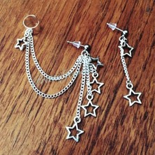 Qiuhong Shop A2 Çapraz ve Minik Kalp Charm Kıkırdak Zincir Küpe (Yurt Dışından)